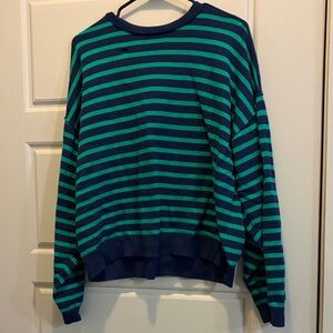 J. Crew Navy & Green Striped Crewneck Sweater